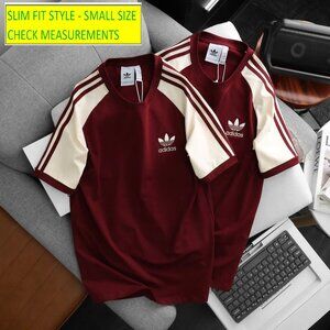 Adidas Classics Original 3 Stripes Tee Shirt Trefoil Retro Men Maroon Slim Fit